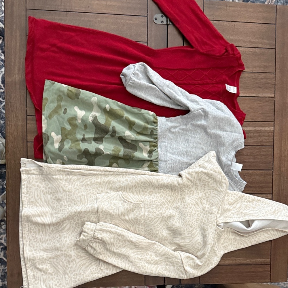 Stylish Kids' Red, Gray, and Cream Sweater dresses!